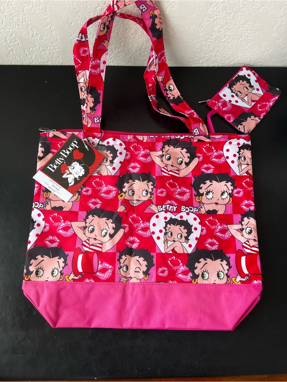 NWT Betty Boop Large Tote Bag & Matching Coin Purse Set - Pink and Red